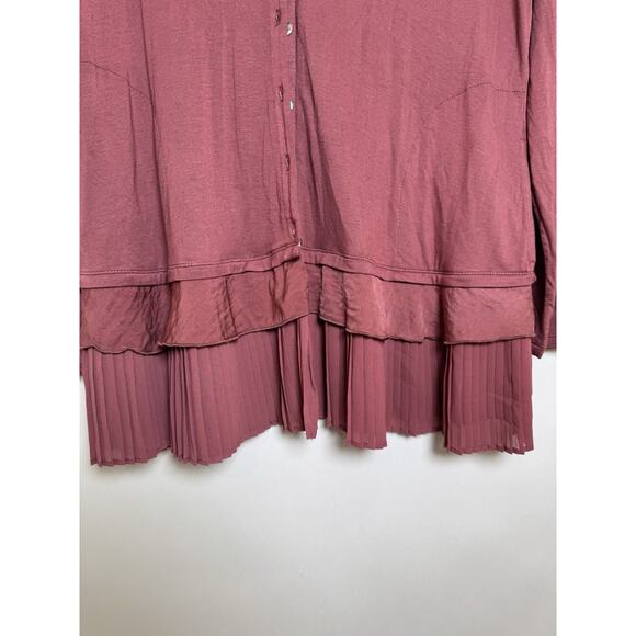 LOGO Lori Goldstein Button Cardigan Long Sleeve Maeve Stretch Jersey Ruffle Hem - Picture 3 of 7